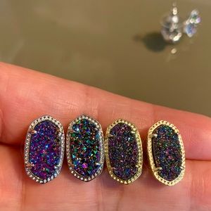 NWOT Kendra Scott Ellie Stud Earrings In Platinum or gold Drusy